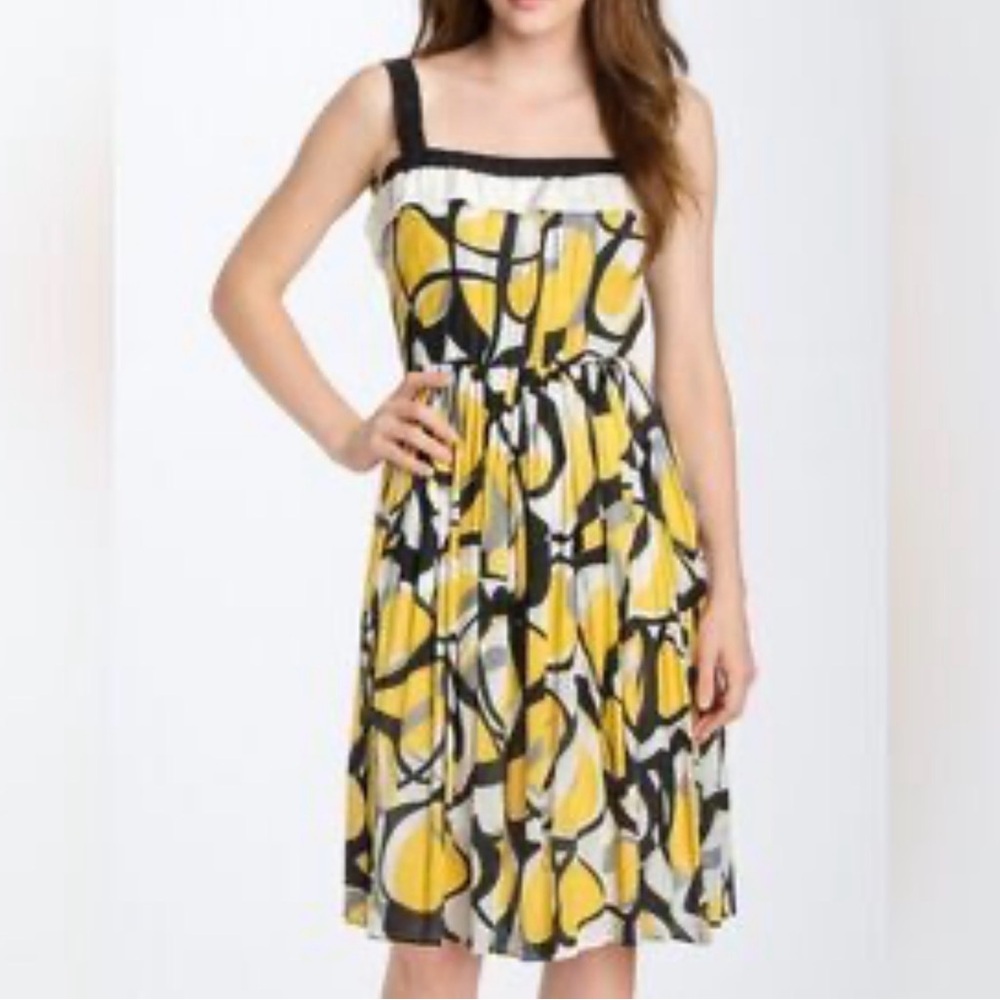 Unyx Abstract Yellow and Black Midi Dress